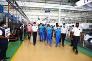 The Indian women's team players in the factory